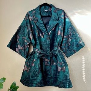 Karen Fairchild Emerald Green Metallic Butterfly Trench Coat, size L